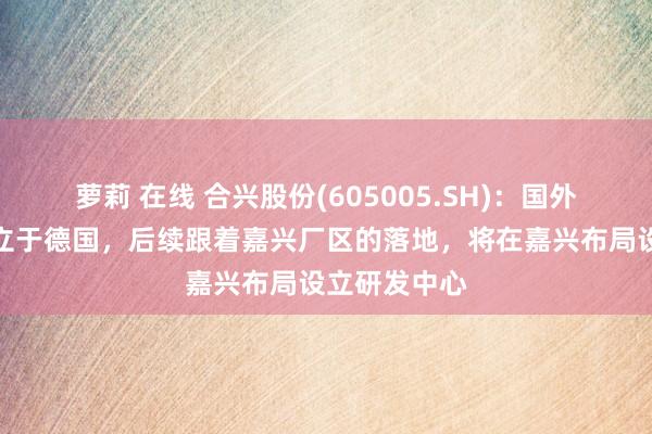 萝莉 在线 合兴股份(605005.SH)：国外研发中心设立于德国，后续跟着嘉兴厂区的落地，将在嘉兴布局设立研发中心